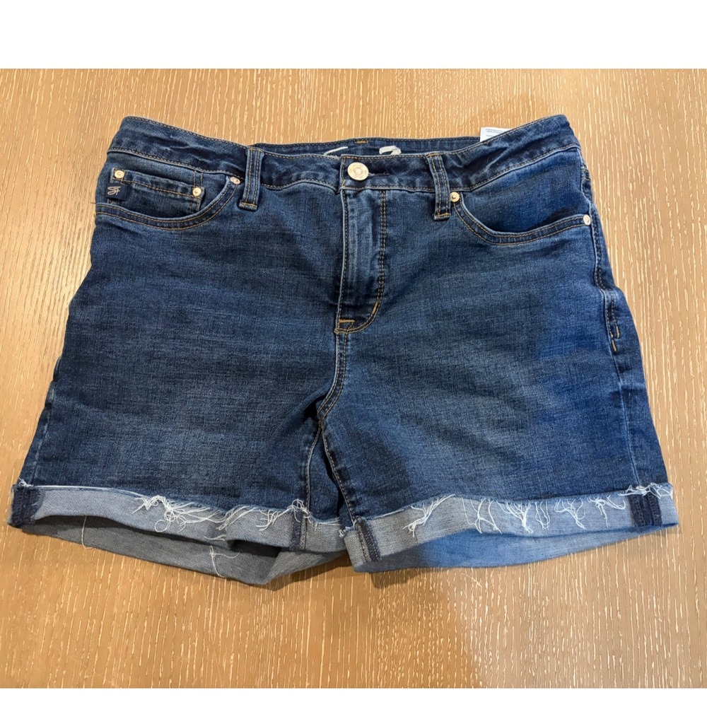 Seven7 Women's Size 8 Denim Cutoff Shorts Dark Wash Raw Hem Stretch Jeans